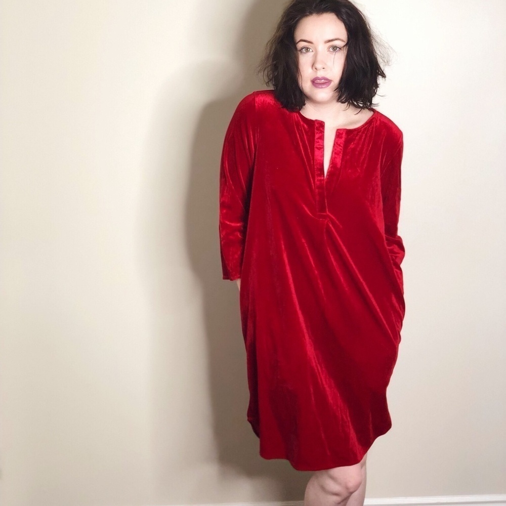 HaoDuoYi Red Velvet T Shirt Dress